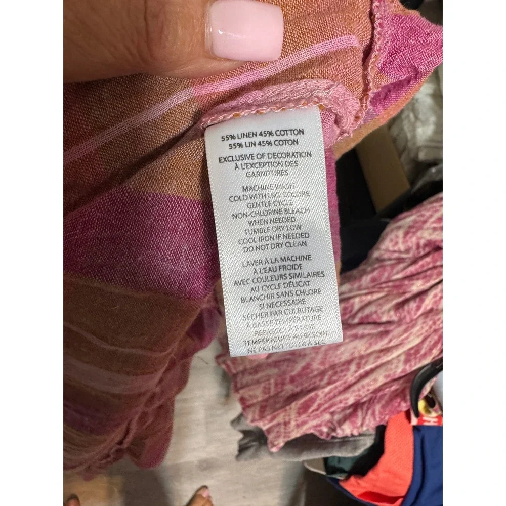 Beachlunchlounge Pink Orange Plaid Linen and cotton Blend Tiered Maxi Dress S - Picture 5 of 5